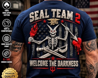 SEAL Team 2 Skeleton Shirt, Welcome The Darkness Tee, Military Skull Graphic T Shirt, Patriotic Veteran Shirt, Navy Inspired Gift
