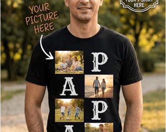 Personalized Photo Papa Shirt, Custom Dad Picture T Shirt, Father’s Day Gift for Dad Grandpa, Upload Photos Tee, Family Memory Shirt