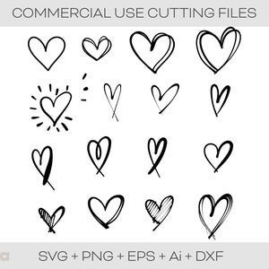 Pacote Coração SVG - Coração desenhado à mão SVG - Coração aberto svg - doodle coração svg - esboço - amor svg - dia dos namorados svg - cricut - glowforge