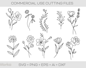 Wildflowers SVG Bundle - Floral SVG - Wild Flowers svg - Flower Sketch svg - Hand Drawn - cricut and silhouette - instant digital