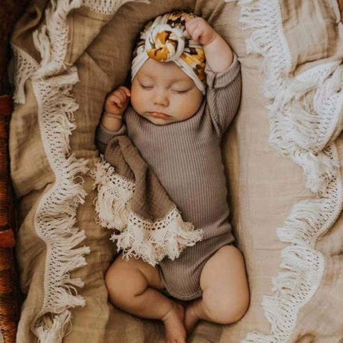 Large Baby Blanket Boho Fringed Swaddle Muslin Etsy