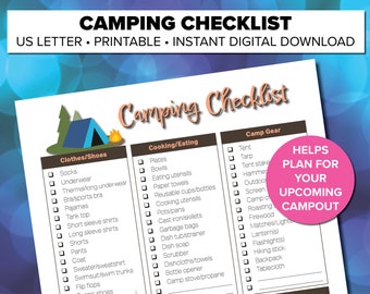 Camping Checklist Printable Etsy