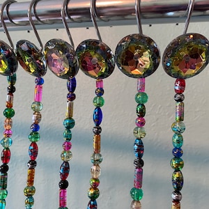 Bohemian Rainbow Bead Curtain – Glass Beaded Window Valance – Boho Home Accent