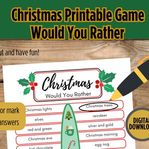 Christmas Printable Game Would You Rather, This or That Icebreaker Game, Printable Christmas Game