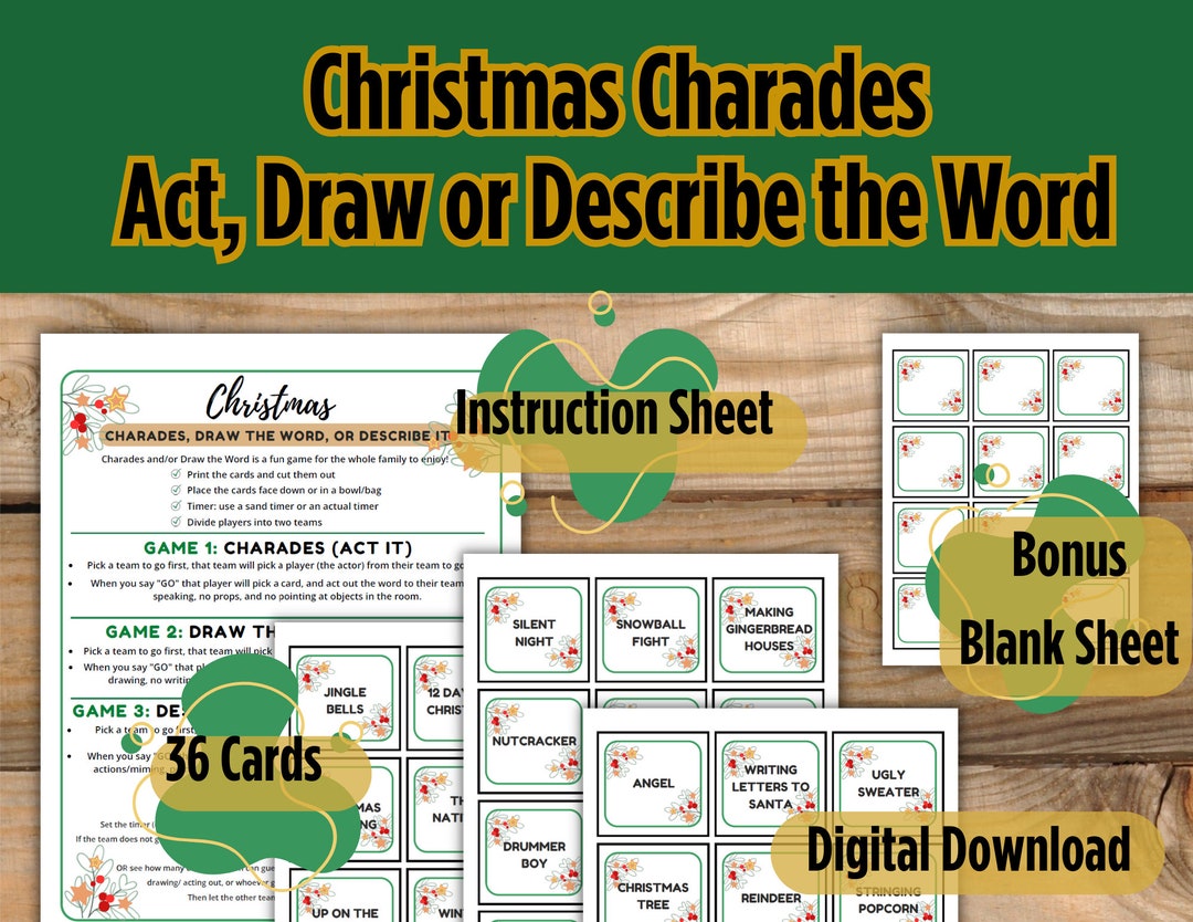 Christmas Charades Printable Game, Family Game Night, Christmas ...