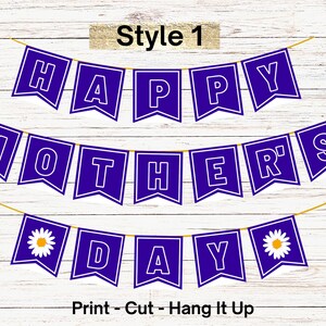 Happy Mother&#39;s Day Printable Banner with Daisies, DIY Mothers Day Banner, Mothers Day Decorations, Happy Mothers Day Bunting Garland