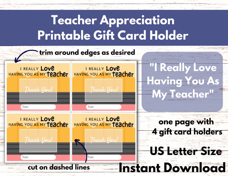 Teacher Appreciation Week Printable Gift Card Holder, Teacher