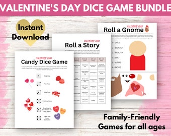 Valentine's Day Dice Games: Roll a Gnome, Roll a Story, and Candy Dice Game - Printable Valentine Games