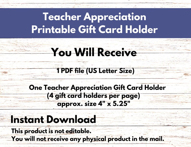 Teacher Appreciation Week Printable Gift Card Holder, Teacher