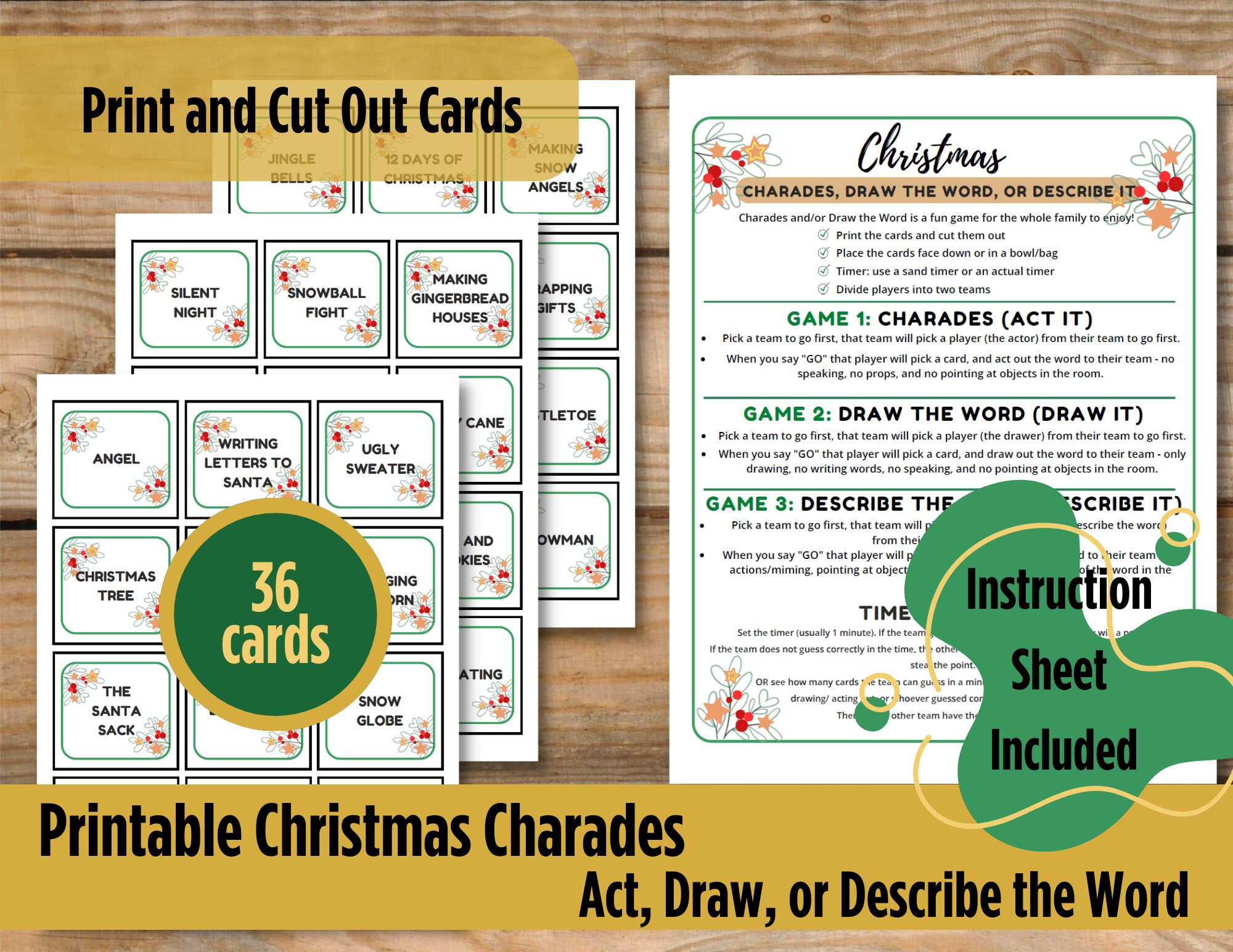 Christmas Charades Printable Game, Family Game Night, Christmas ...