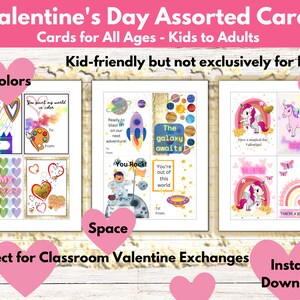 Valentines Day Assorted Printable Cards Bundle, Various Themes, Classroom Valentine, Card Exchange, Note Cards and Tags