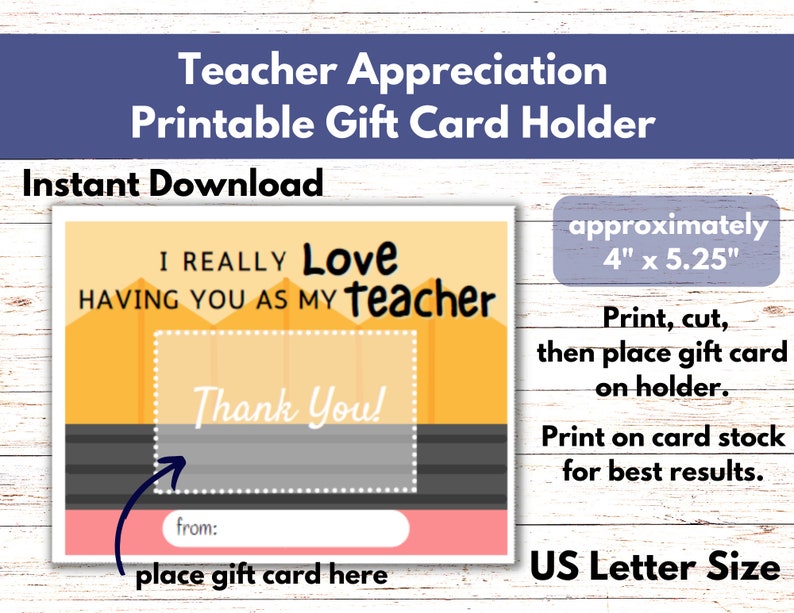Teacher Appreciation Week Printable Gift Card Holder, Teacher