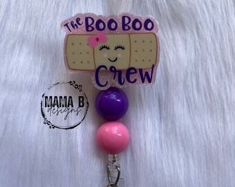 Xipromi Boo Boo Crew Badge Reels Retractable Glitter With Clip, Funny Bandage Badge Holder For Pediatrics Nurse School Nurse Medical Office Workers Healthcare, Wound Care Nurse Gifts B