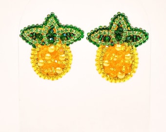Pineapple Earrings, Stud Beaded Earrings, Pineapple Jewelry, Yellow Earrings, Spring Summer Accessories, Summer Jewelry, Pineapple Gifts