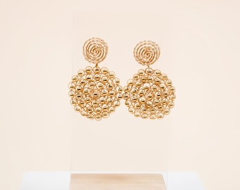 Gold Beaded Earrings, Soft & Dainty Accessories, Small Beaded Circle Jewelry