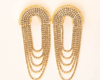Gold Dust Artisan Earrings, Gold Earrings, Elegant Earrings, Bridal Earrings, Handmade Maxi, Gold Triple Earrings