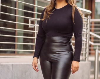Black Leather Leggings, High Waisted, Faux Leather, Women Leggings, Tight Outfit Leggings, Date Night Outfit, Ready To Wear