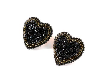 Pendientes de corazón negro, pendientes de corazón ligeros para mujer, elegantes joyas para bodas, delicados pendientes de corazón negro, ideas de regalos únicos hechos a mano