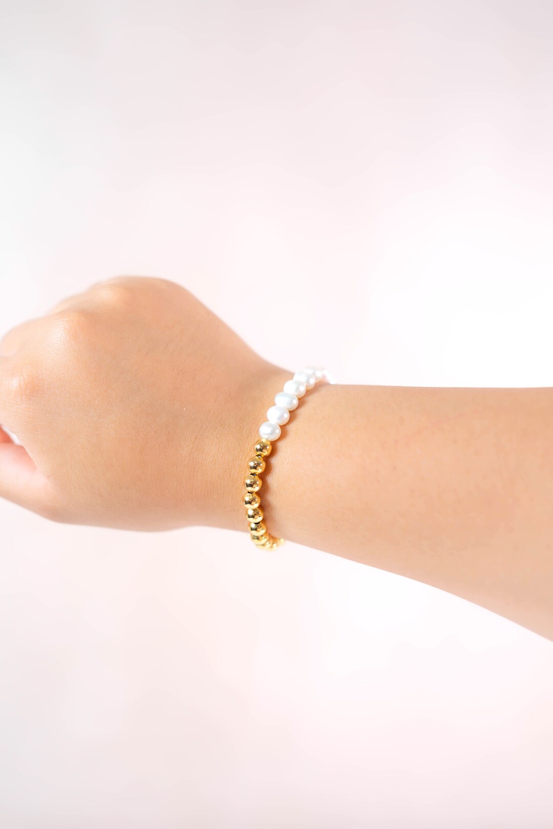 Pearl Beaded Bracelet, Gold Plated Non Tarnish Bracelet, Stretchy