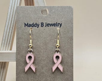 Pink Enamel Breast Cancer Awareness Earrings: Handmade Hypoallergenic Dangles