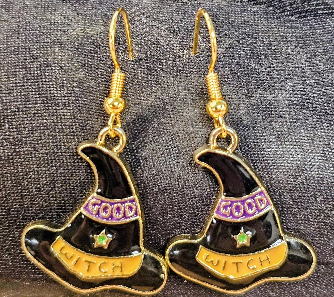 Handmade Black Witch Hat Dangle Earrings: Hypoallergenic Halloween ...