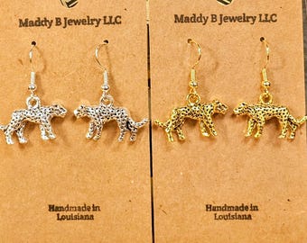 Handmade Leopard Earrings, Hypoallergenic Silver or Gold Tone