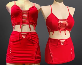 Devil in Red Skirt Set // Braided 2 Piece Outfit // Slit Weave - Etsy