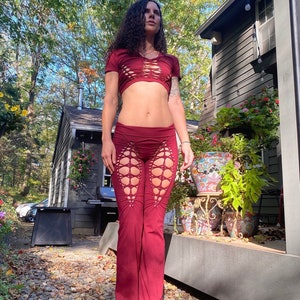 Braided Maroon Bells (L) // Bell Bottoms Yoga Pants Set // Slitweave Bottoms // Flare Leggings