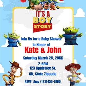 Its a Boy Story Baby Shower Invitation Canva Template