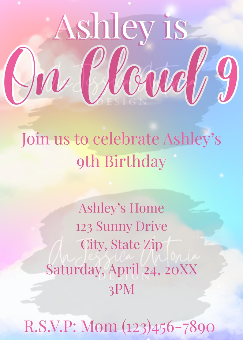 On Cloud 9 Birthday Invitation Canva Template - Etsy