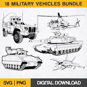 18 Militärfahrzeuge Bündel | Svg, Png | Panzer, Hubschrauber, Kampfjets, Laster |  Cricut, Laser, CNC, | Digitaler Download