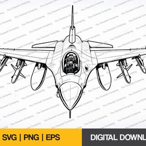 Avión de combate F-16 SVG / Avión de combate vectorial, Avión militar, Diseño de aviación militar, Svg, Png, Eps, Descarga digital / Corte láser