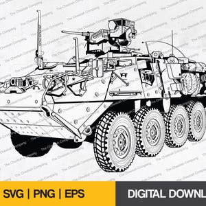 Stryker SVG | Stryker M1127 RV Military Vehicle SVG | Army Tank Vector  | Armed Personnel Carrier Clipart | Cut File |  Svg, Png, Eps