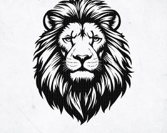 Cabeça de Leão Geométrica Svg, PNG | Arquivo de Corte de Clipart Simétrico em Negrito | Vetor de Animal Selvagem para Silhueta Cricut | Download Instantâneo