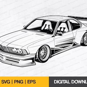 BMW E24 Race Car SVG | Tuned Coupe Vector, Car Silhouette, Digital Download, Png, Eps, Svg for Cricut Silhouette