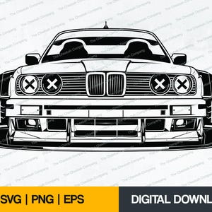 BMW E30 SVG | Drift Car Vector, Front View, Digital Download, Png, Eps, Svg for Cricut and Silhouette