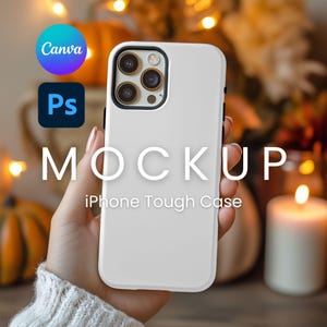 Autumn iPhone Case Mockup, Pumpkin Decor Background, Canva PNG, PSD Smart Layers, Editable iPhone Mockup