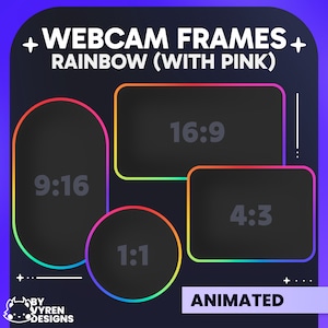 ANIMATED Rainbow W/Pink Simple Webcam Frames Pack for streaming on Twitch & YouTube | Gradient, Webcam Border, Overlays, Stream Layout