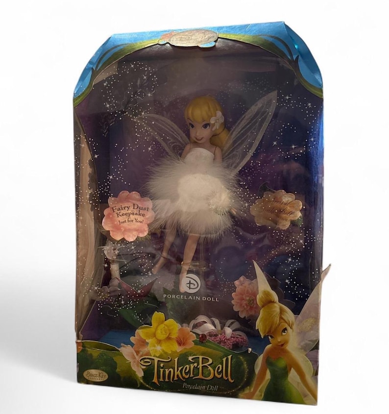 Disney Fairies Arrival Tink Porcelain Doll 10” Brass Key Keepsakes 2008 In Box, Light Fairy Collectible Figure, Tinker Bell Friend afbeelding 1