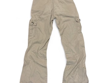 Pantalones cargo vintage para niñas, talla 7, color caqui, pierna ancha, estilo Y2K, de algodón, fabricados en Hong Kong, estilo retro infantil.