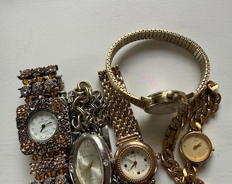 Lote de relojes vintage para mujer Timex Quartz con brazalete tono dorado, surtidos, tal cual, para piezas o reparación.