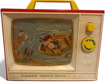 Vintage Fisher Price 2204 Music Box TV Wind up Row Your Boat