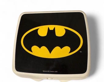 Vintage Batman Tupperware Sandwich Box Lunch Box Black Yellow Container DC Comics