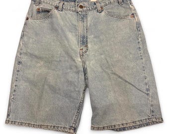 VTG Levi's Orange Tab Shorts Jorts Made USA Blank Leder Patch 36 ”Fabrik 515 Distressed