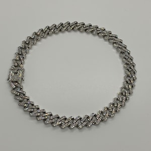 14k White Gold Plated CZ 13mm Prong Cuban Link Chains 18”Iced out Premium Choker Necklace Box Clasp