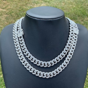 14k Białe złoto platerowane 13 mm Kubański łańcuszek ogniwowy 18” 20” 22” Naszyjnik choker premium z zapięciem pudełkowym