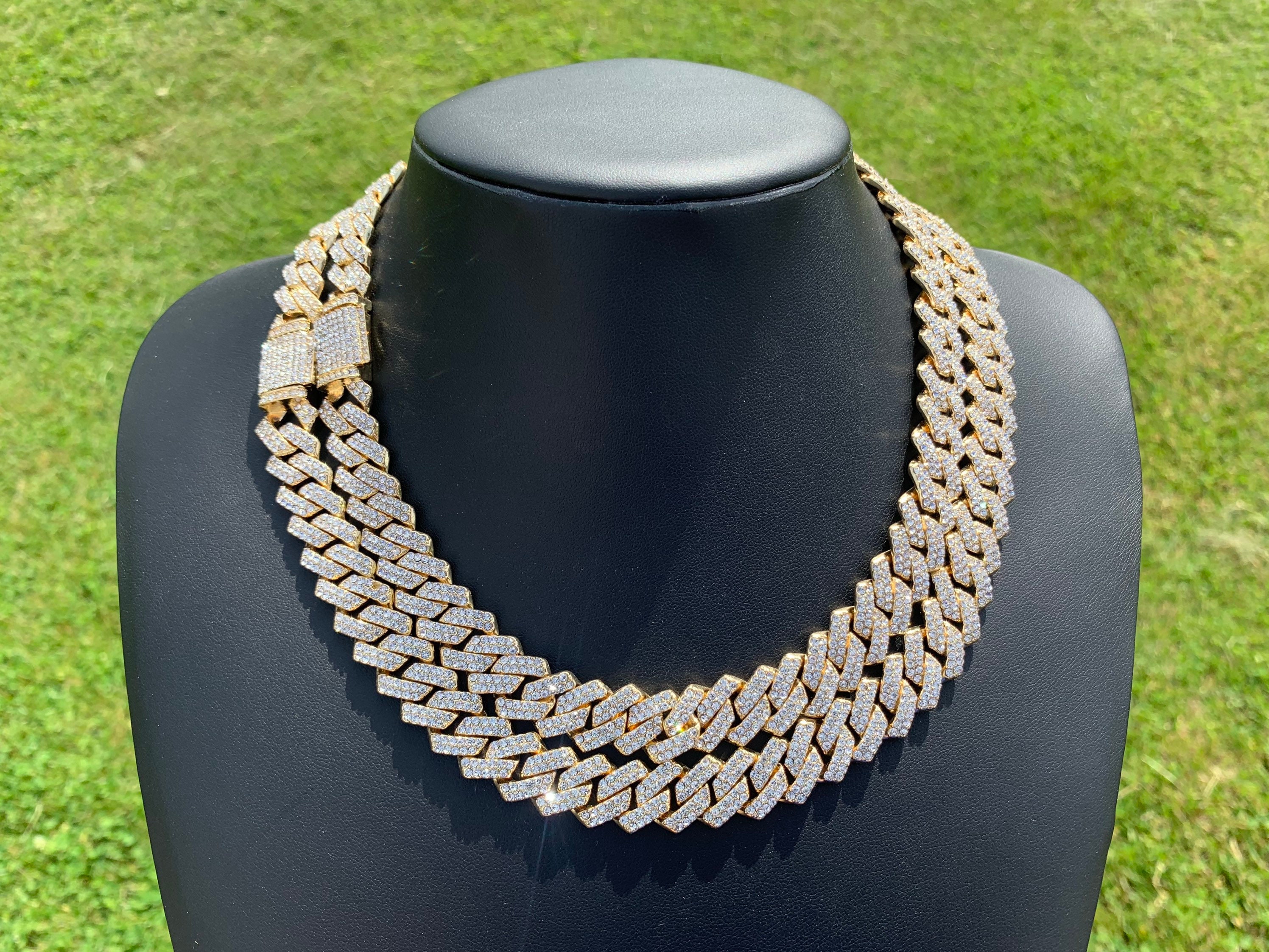 Set Di 2 Collane Oro Per Donna, Catena Cubana + Fermaglio, Placcate 14K, Ipoallergeniche, Regolabili