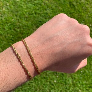 14k Gold Plated Rope Link Chain Bracelet 3mm 7” Men’s Women’s Chain Stainless Steel