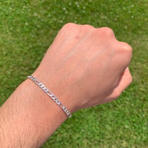 Figaro Link Bracelet Chain 4mm 7” Lobster Clasp