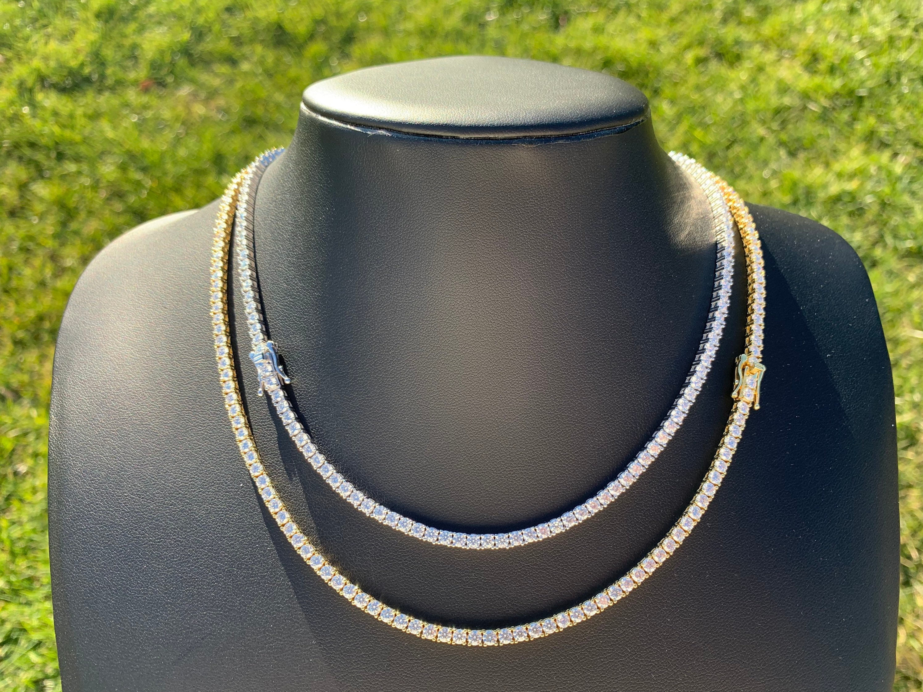 Moissanite Tennis Chain: 3mm Sterling Silver, 18k Gold Plated, GRA